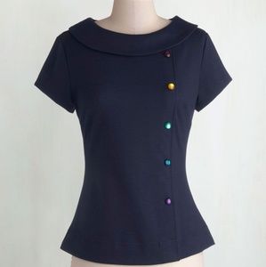 Navy Modcloth Top with Colorful Buttons